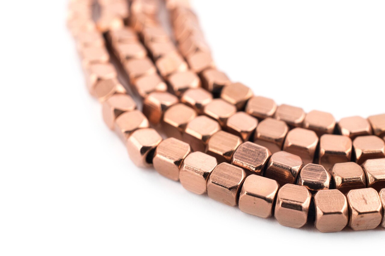 The Bead Chest Copper Rounded Cube Beads 3mm, Full Strand of Quality Metal Spacers for DIY Jewelry Design